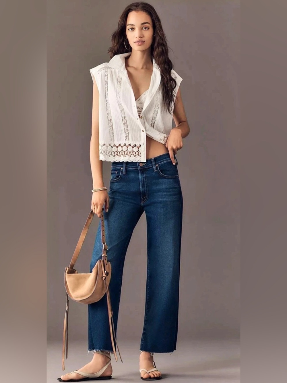 Mother The Rambler Zip Ankle Straight Leg Jeans in Blue Size 24